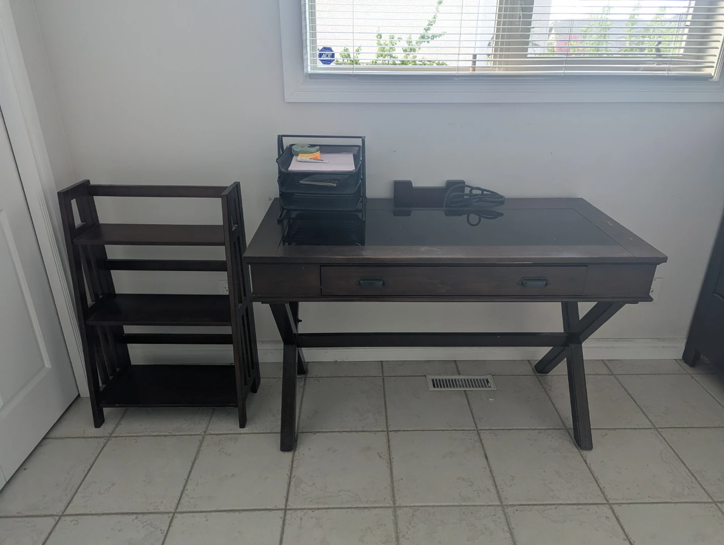Dark Wood Desk and Small Bookshelf