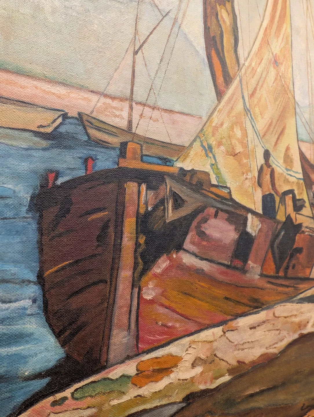 Vintage Oil Painting - "Sailboats at Dock" by CZ Pearlman, 1940 - photo 2