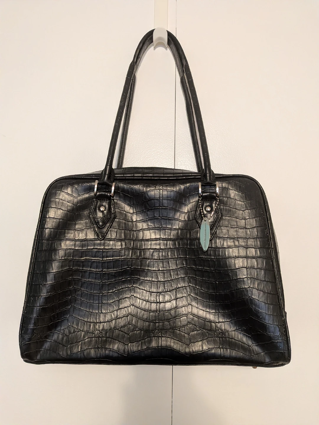 Black Croc-Embossed Satchel Handbag