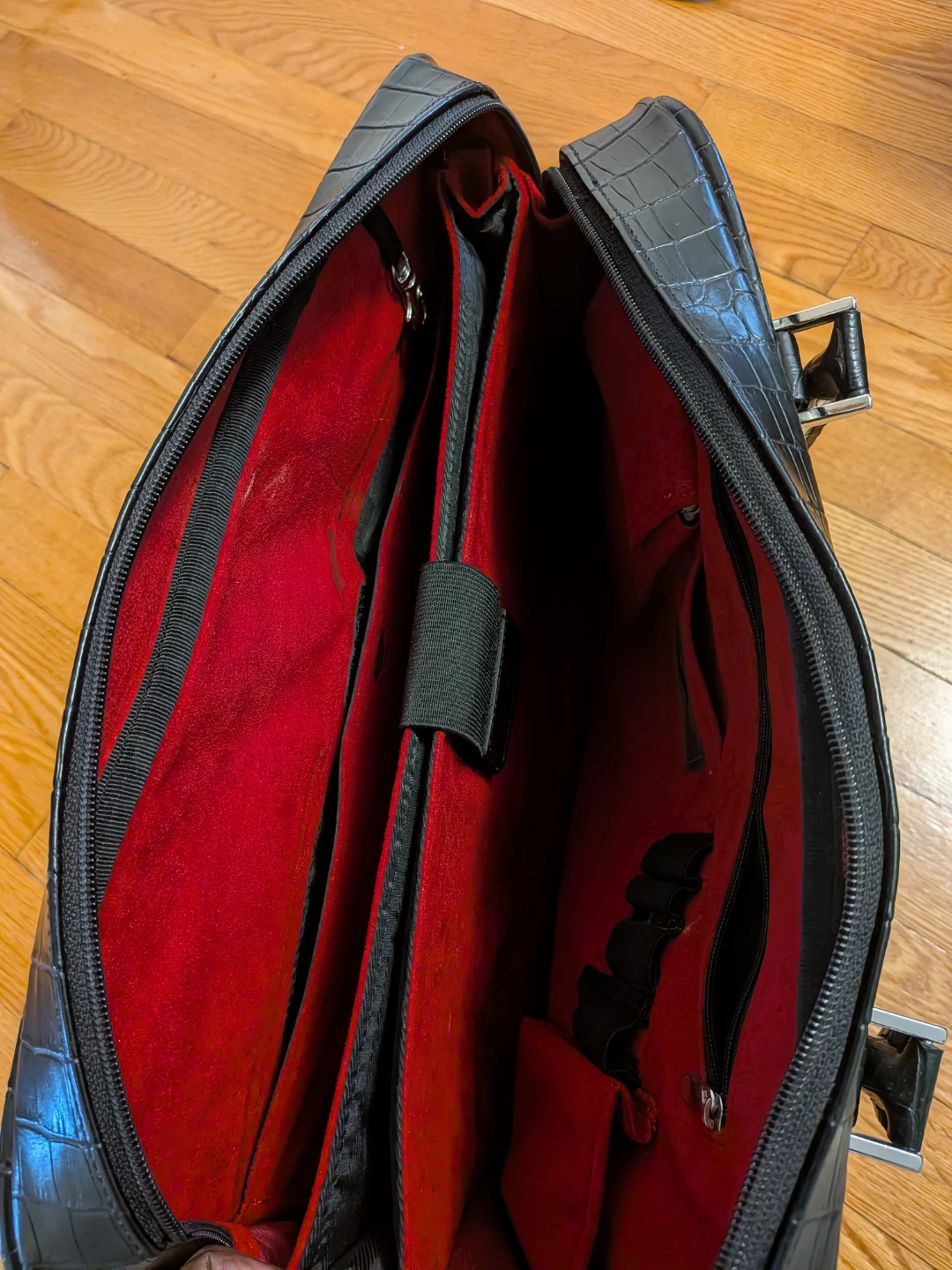 Black Croc-Embossed Satchel Handbag - photo 2