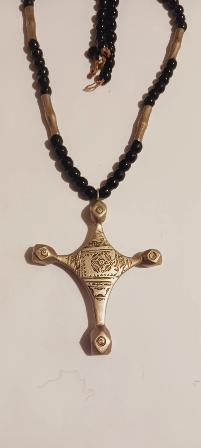 African Tribal Cross Pendant stone beaded necklace