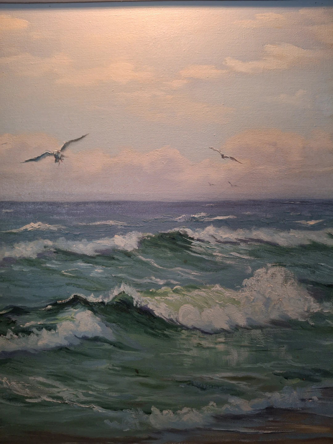Ocean Seascape Oil Painting with Seagulls - photo 4