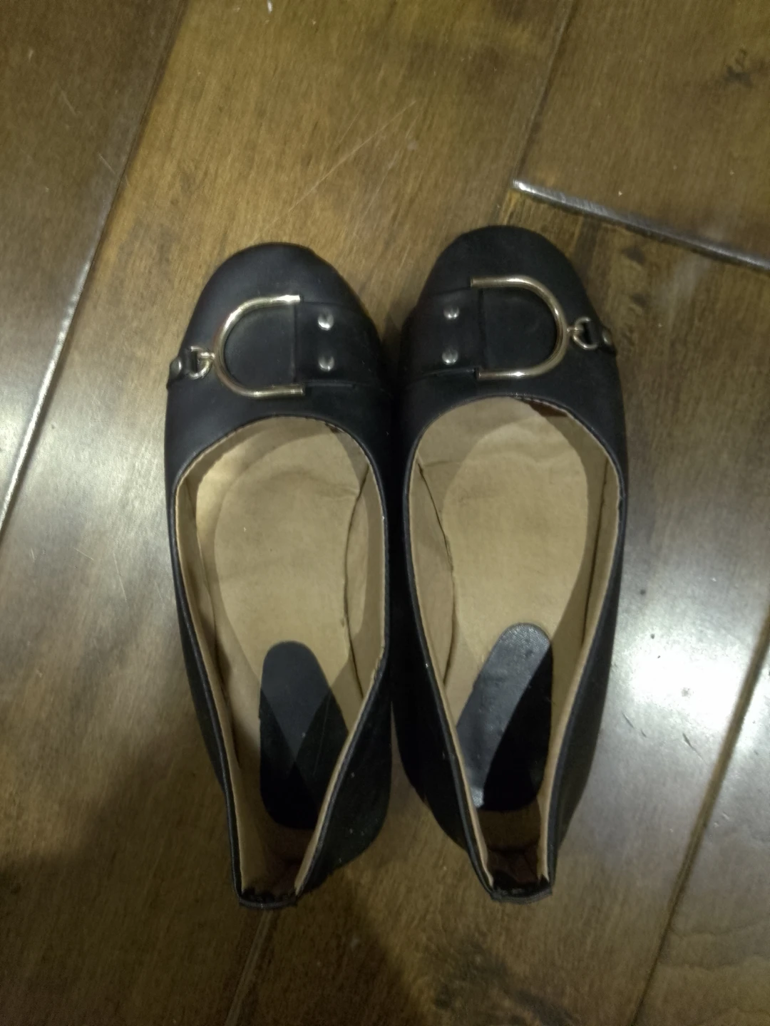 Black Ballet Flats with Gold Buckle