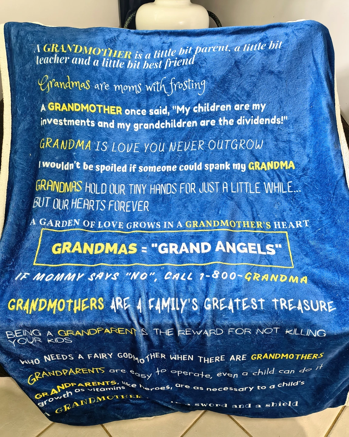Grandma themed blue fleece blanket