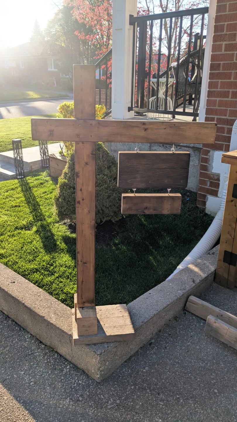 Wooden Standing Sign Post with Hanging Signs