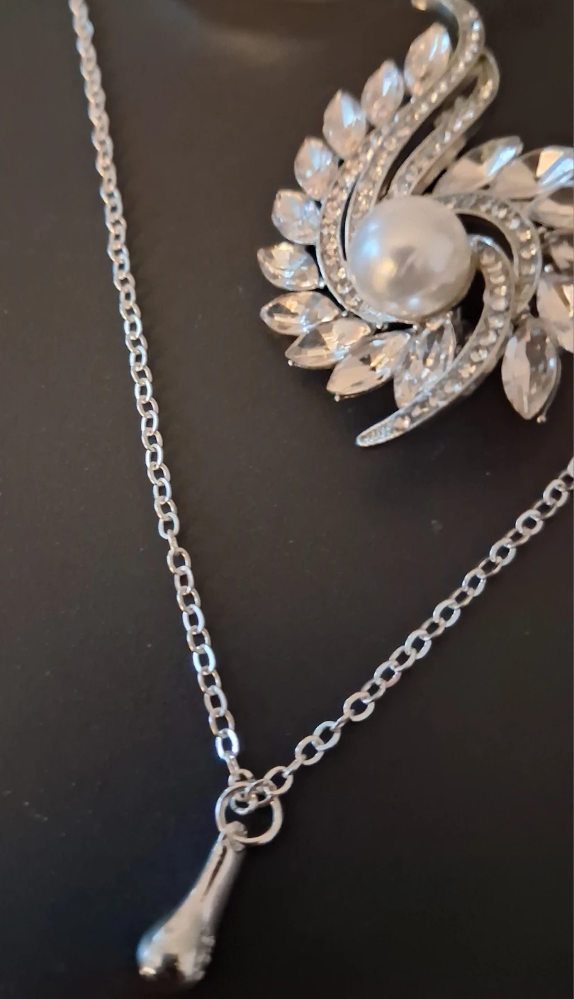 Silver-tone Necklace and Bangle Set with Faux Pearl brooch - photo 3
