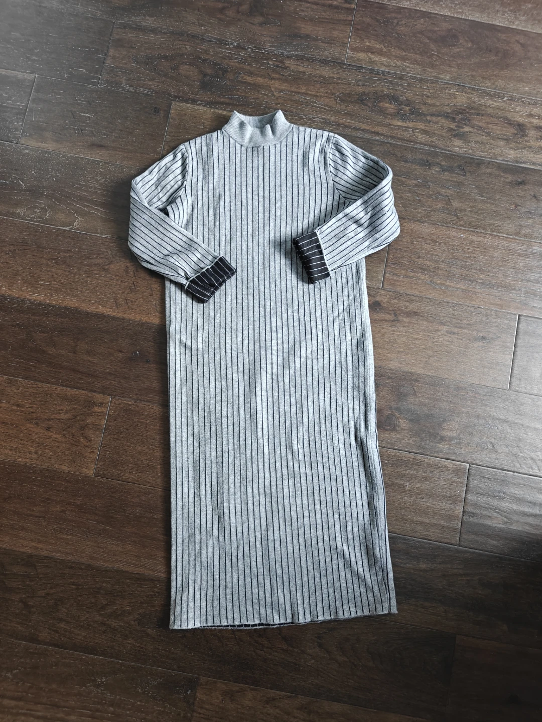 Grey Striped Long Sleeve Dress