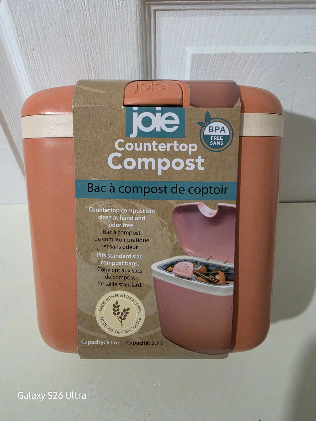 Joie Countertop Compost Bin, Indoor Compost Bin Pink 91 oz Cap
