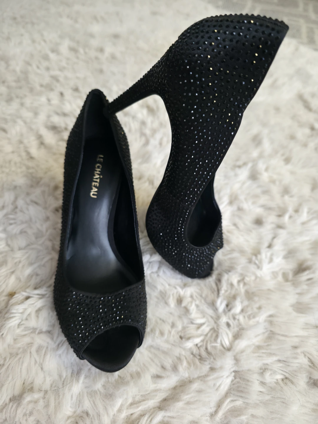 Brand New Le Château Black Rhinestone Heels - Size 36