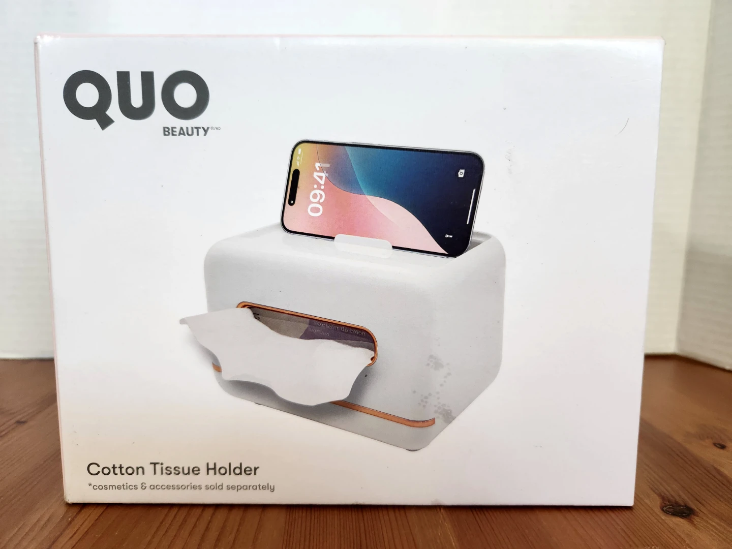 QUO Beauty Cotton Tissue Holder White Rose Gold Accents