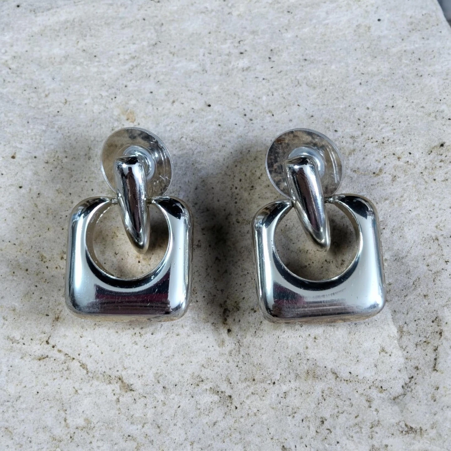 Silver Square Drop Earrings
