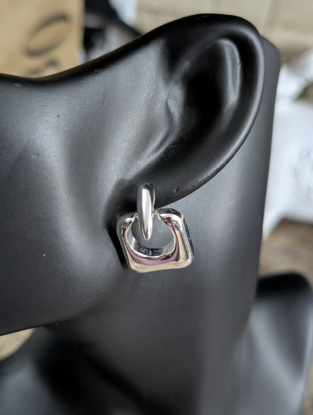 Silver Square Drop Earrings - photo 2