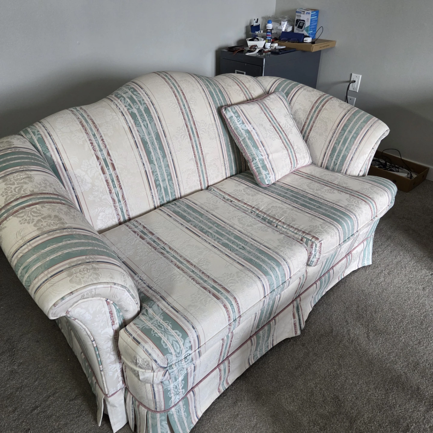Striped Loveseat Sofa with Pillow - photo 2