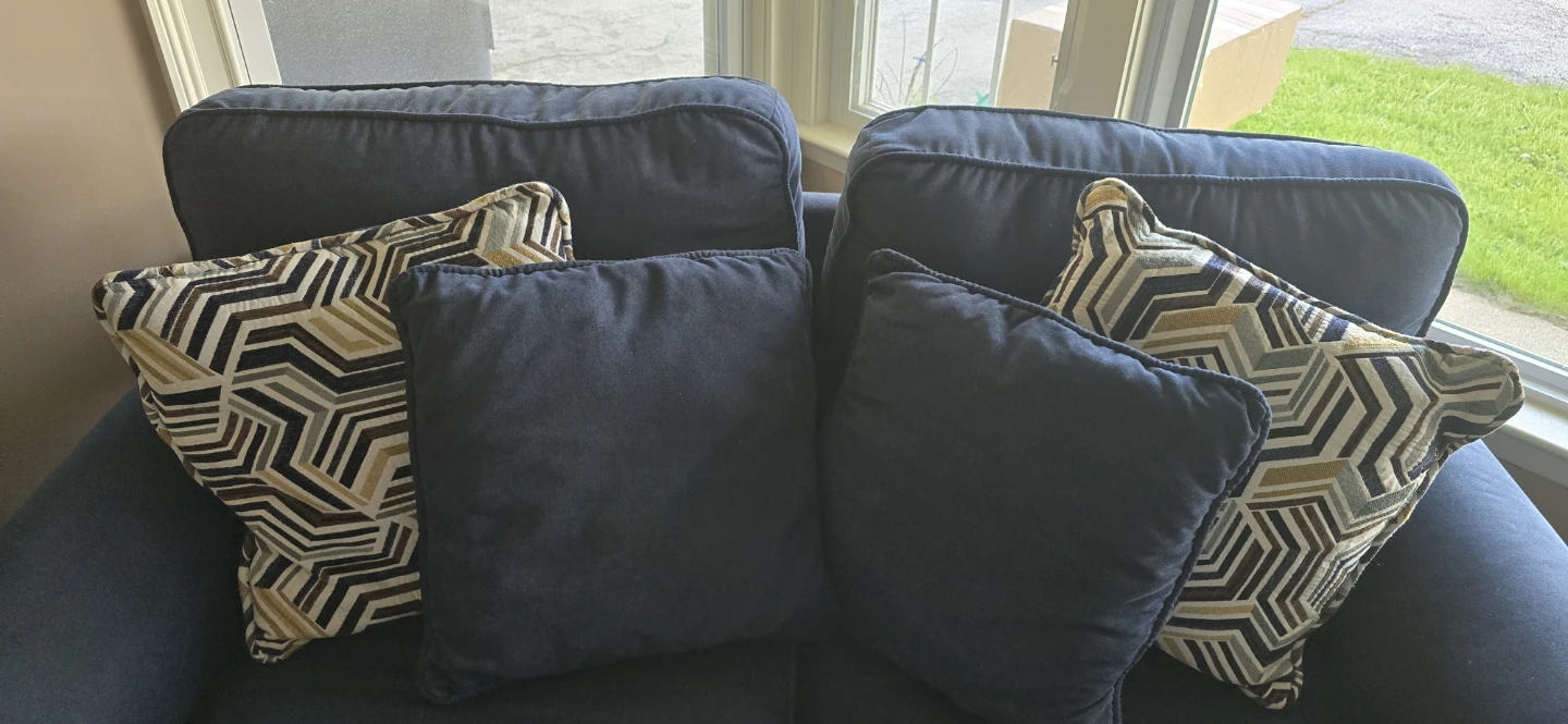 Dark Blue Loveseat Sofa with Decorative Pillows - photo 2