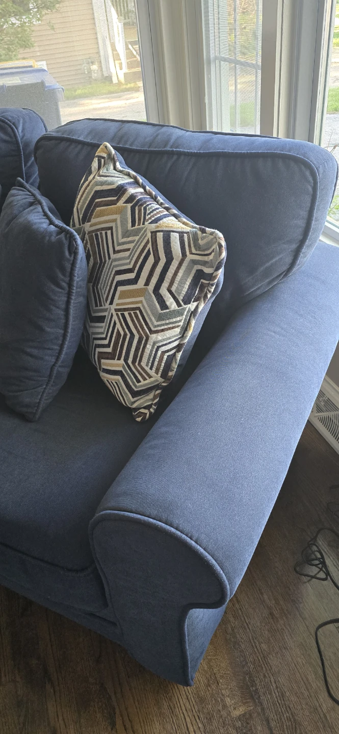 Dark Blue Loveseat Sofa with Decorative Pillows - photo 3