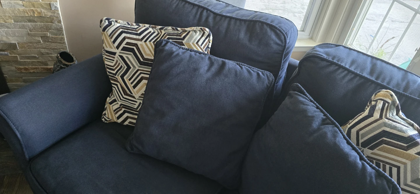Dark Blue Loveseat Sofa with Decorative Pillows - photo 4