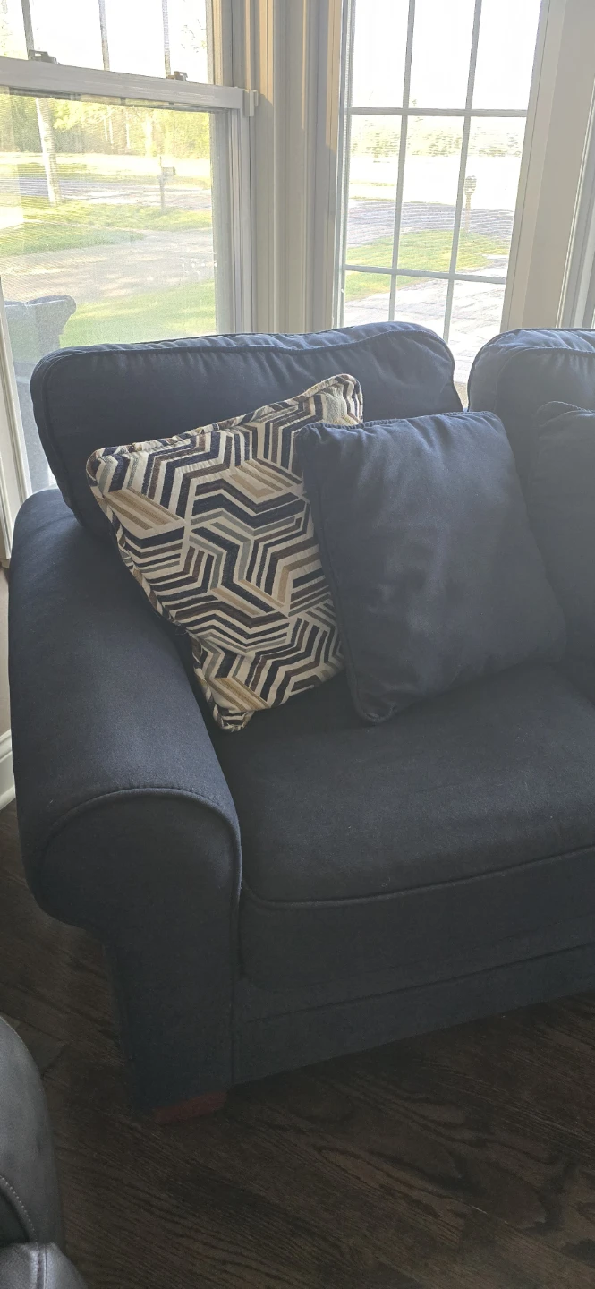 Dark Blue Loveseat Sofa with Decorative Pillows - photo 5