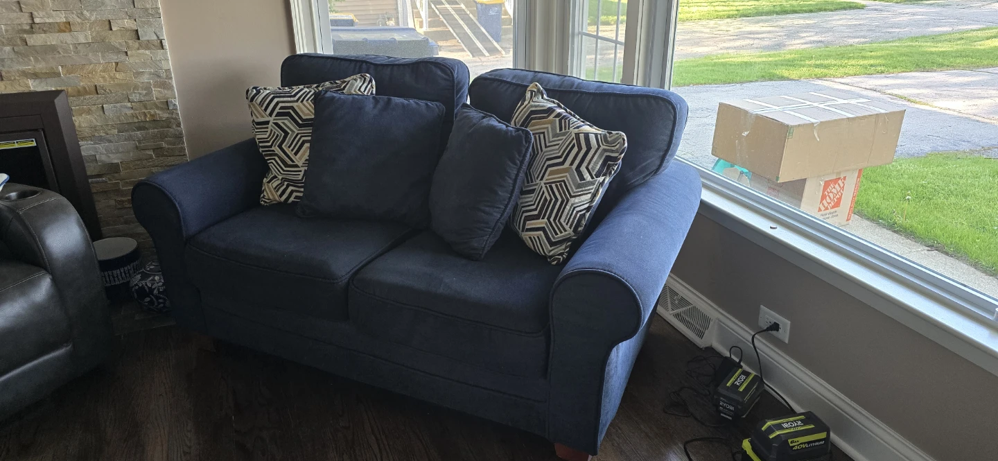 Dark Blue Loveseat Sofa with Decorative Pillows - photo 5
