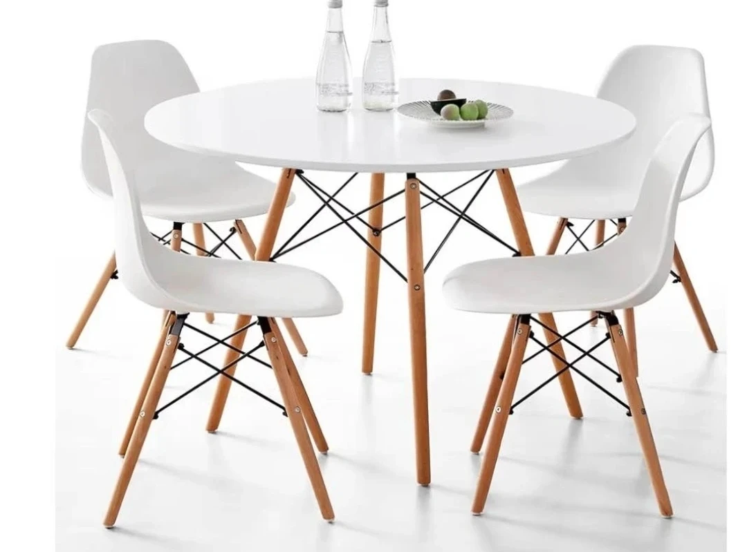 White Dining Chair with Wood Legs with table - photo 2