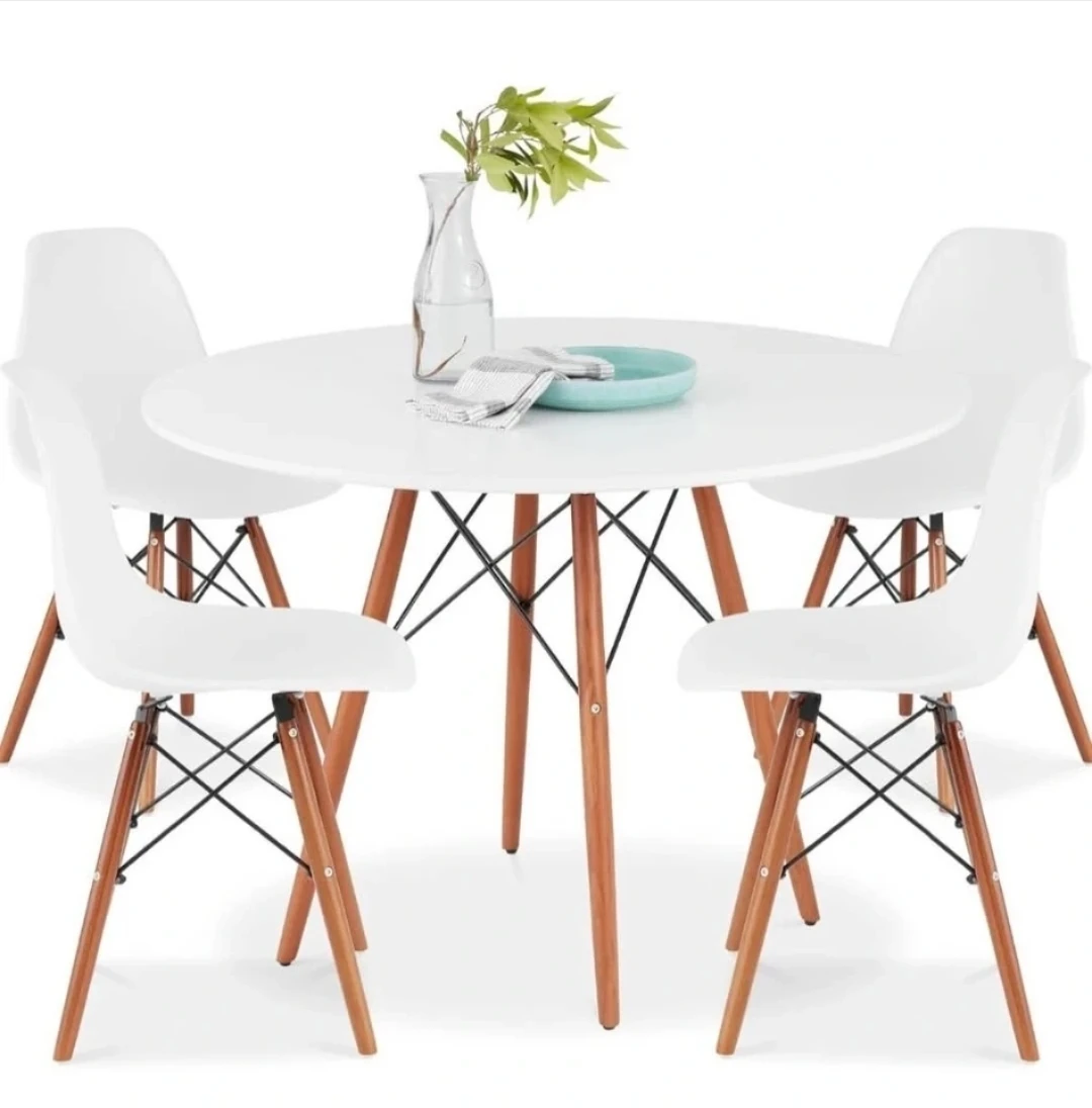 White Dining Chair with Wood Legs with table - photo 4