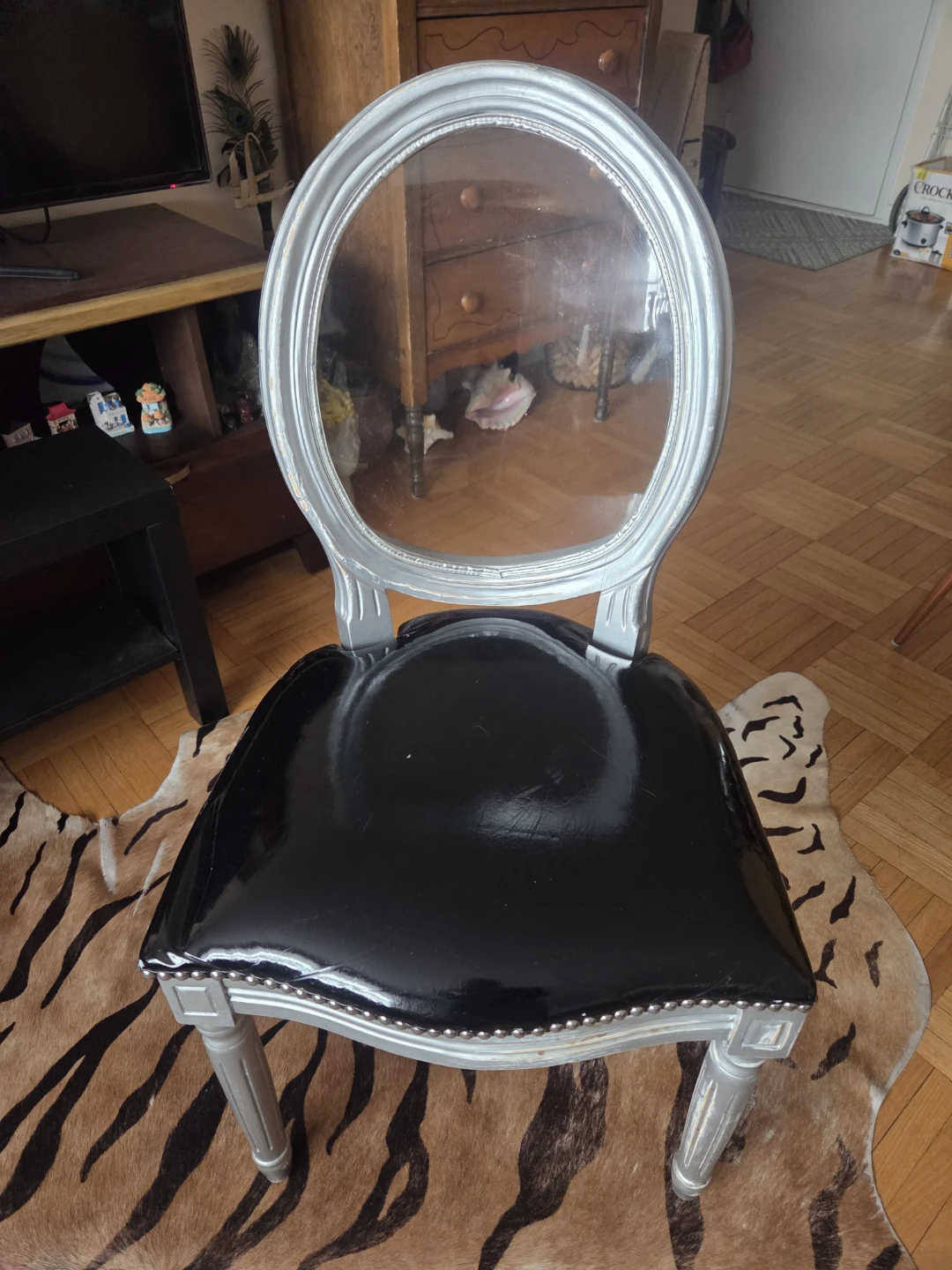 Silver Accent Chair with Black Seat