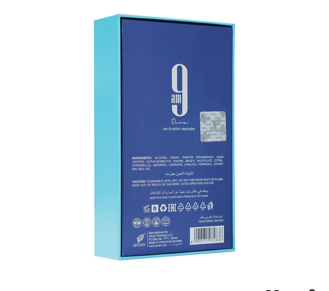 Afnan 9am Dive Eau de Parfum Vaporisateur 100ml / 3.4 Fl.oz - photo 2