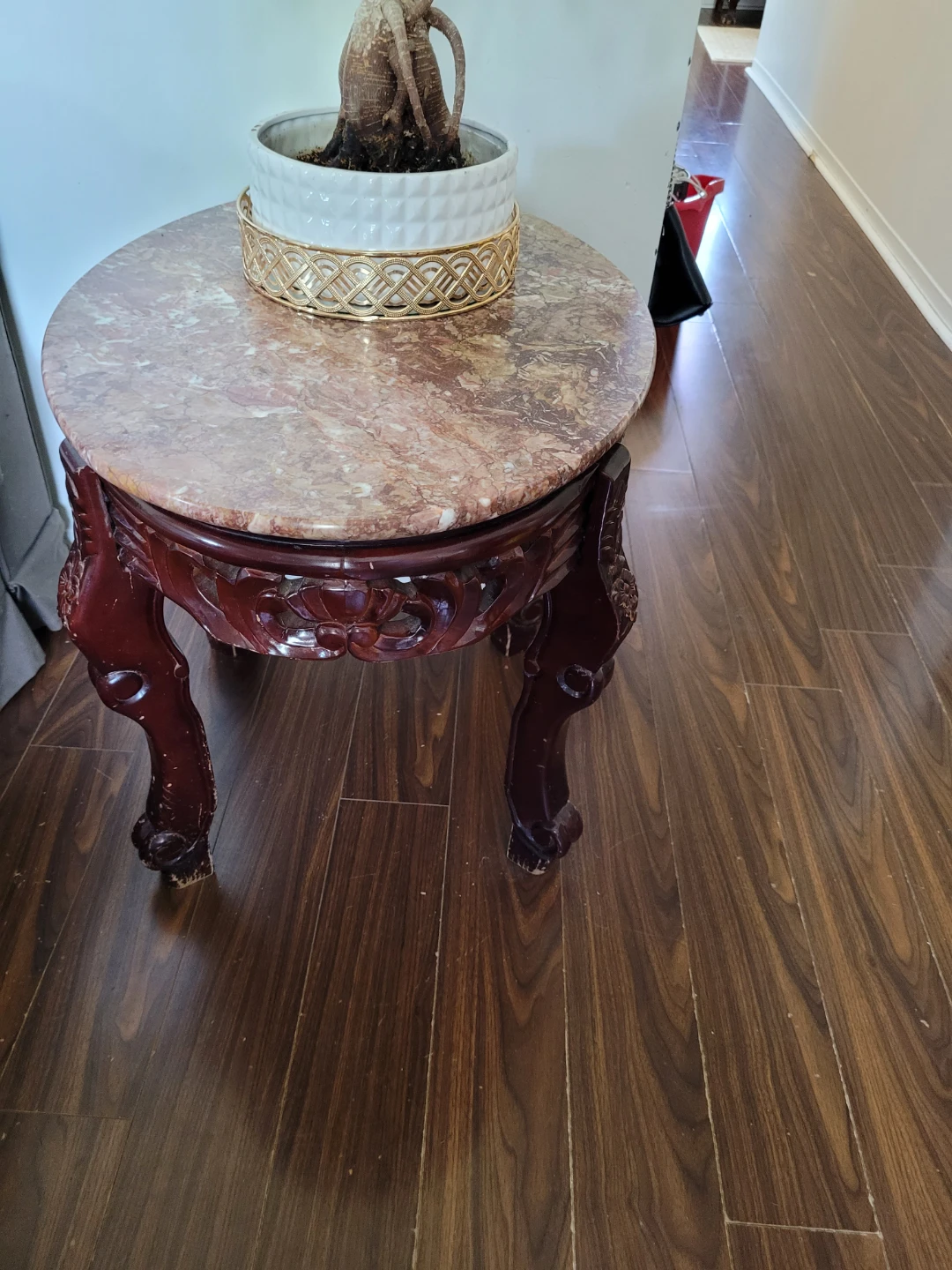 Marble Top Accent Table's with Carved Wood Base - photo 2