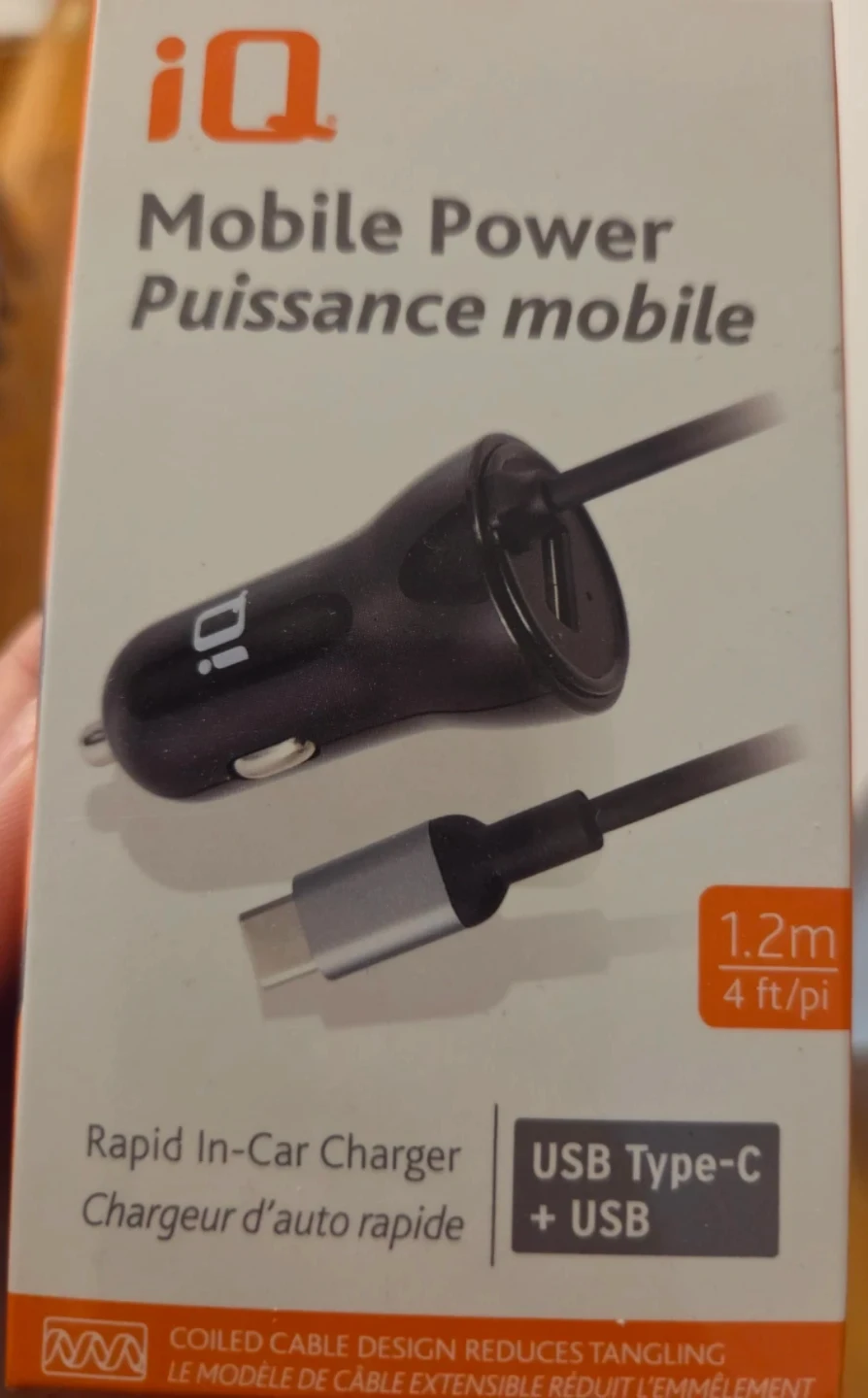 iQ Mobile Power Rapid In-Car Charger USB Type-C + USB 1.2m