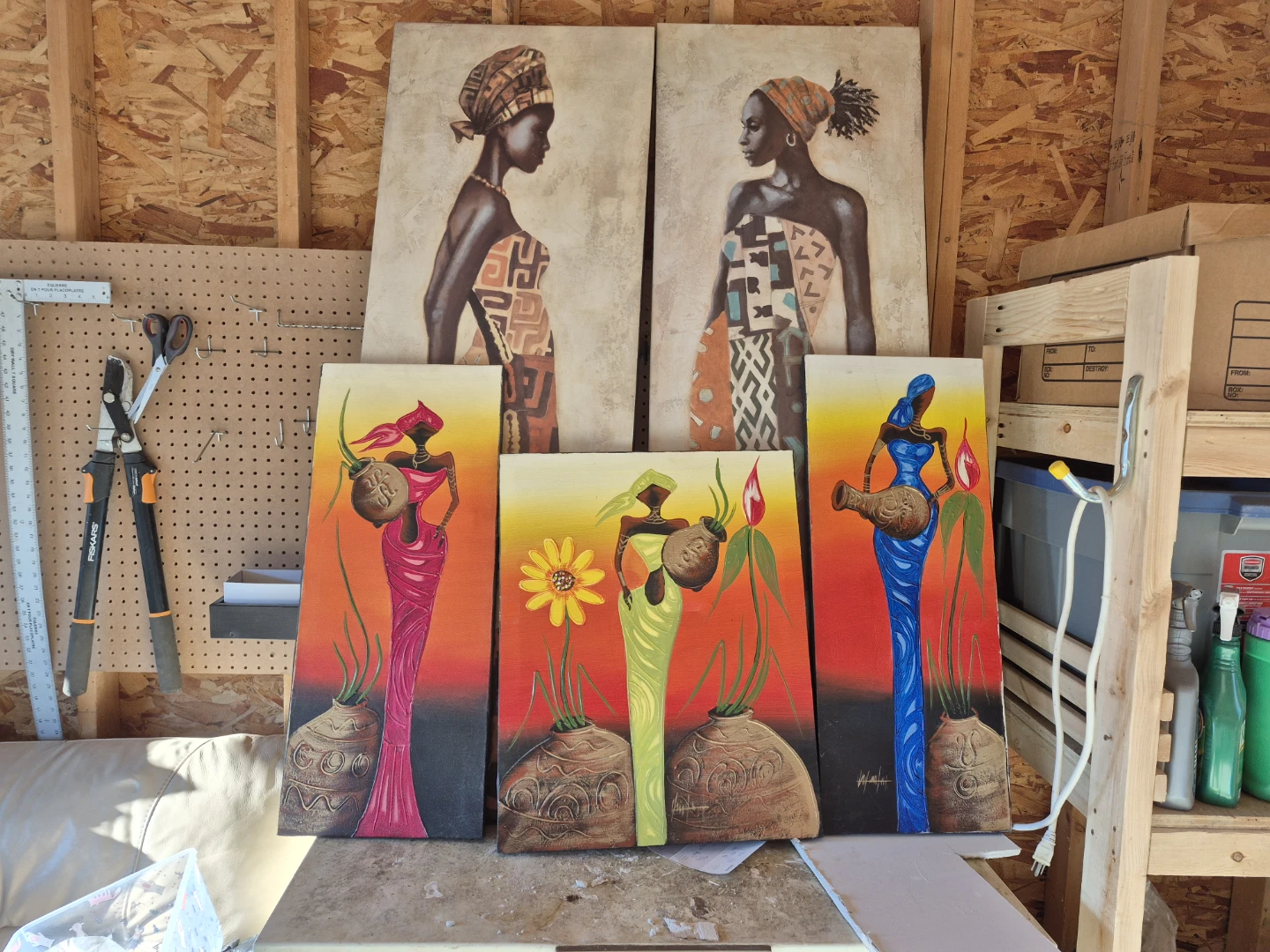 Set of 2 African Tribal Woman Wall Art Canvases