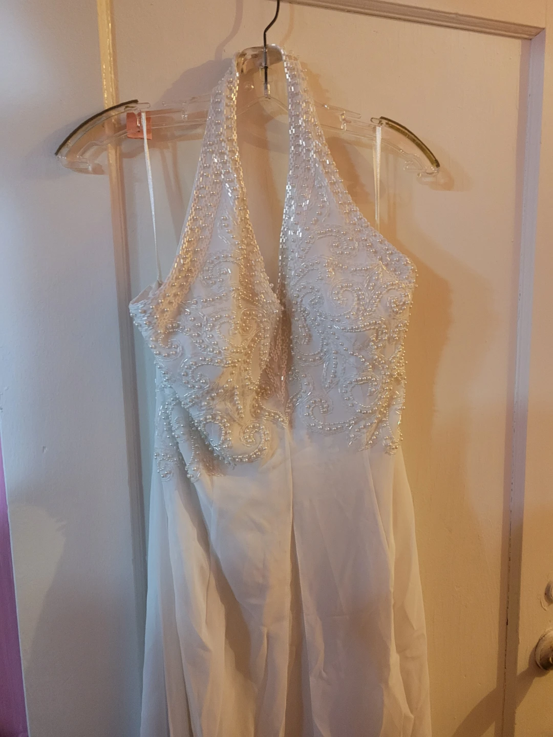 White Beaded Halter Neck Wedding Dress