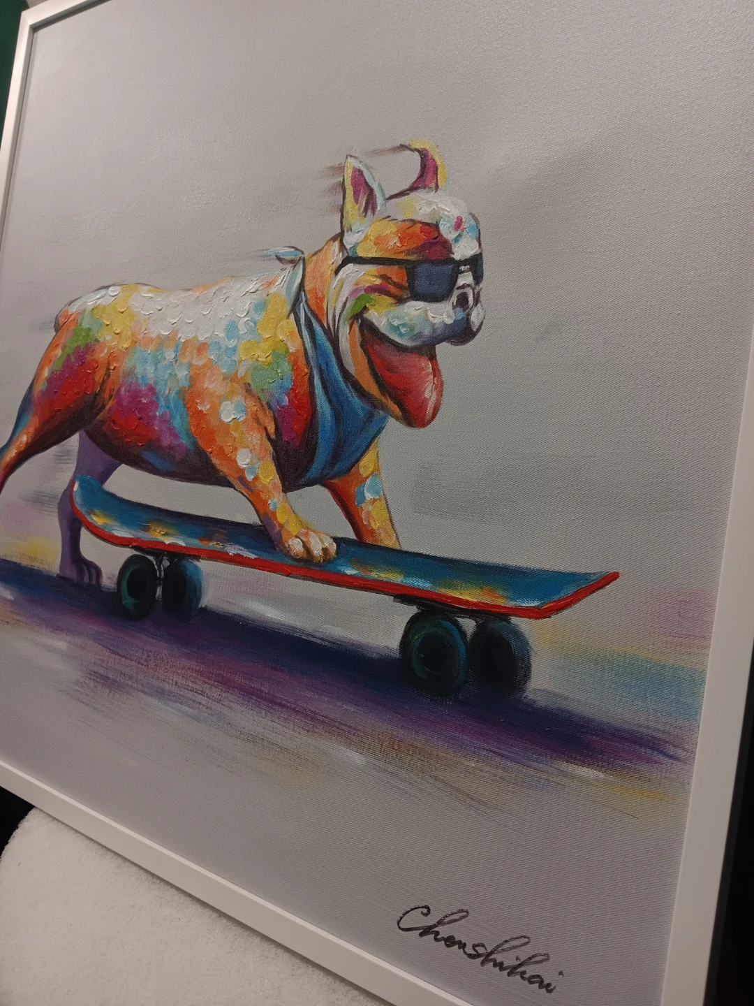 Canvas Wall Art - French Bulldog on Skateboard