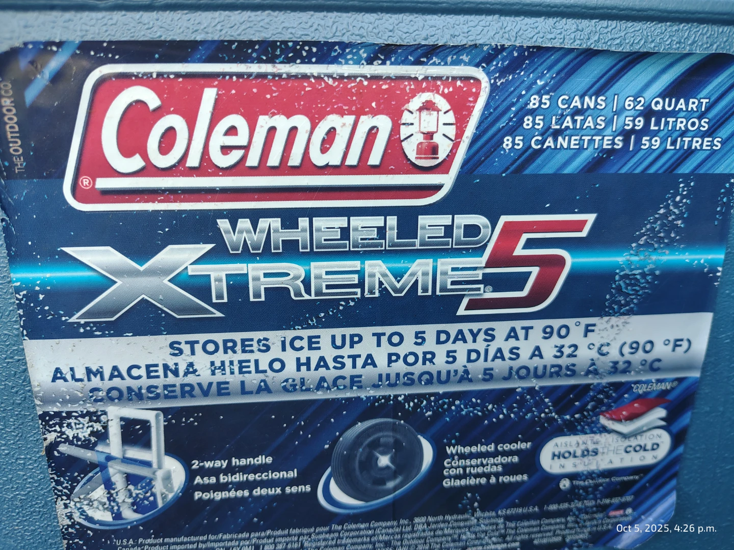 Coleman 62qt Extreme 5 Day Wheeled Cooler *like new* - photo 2