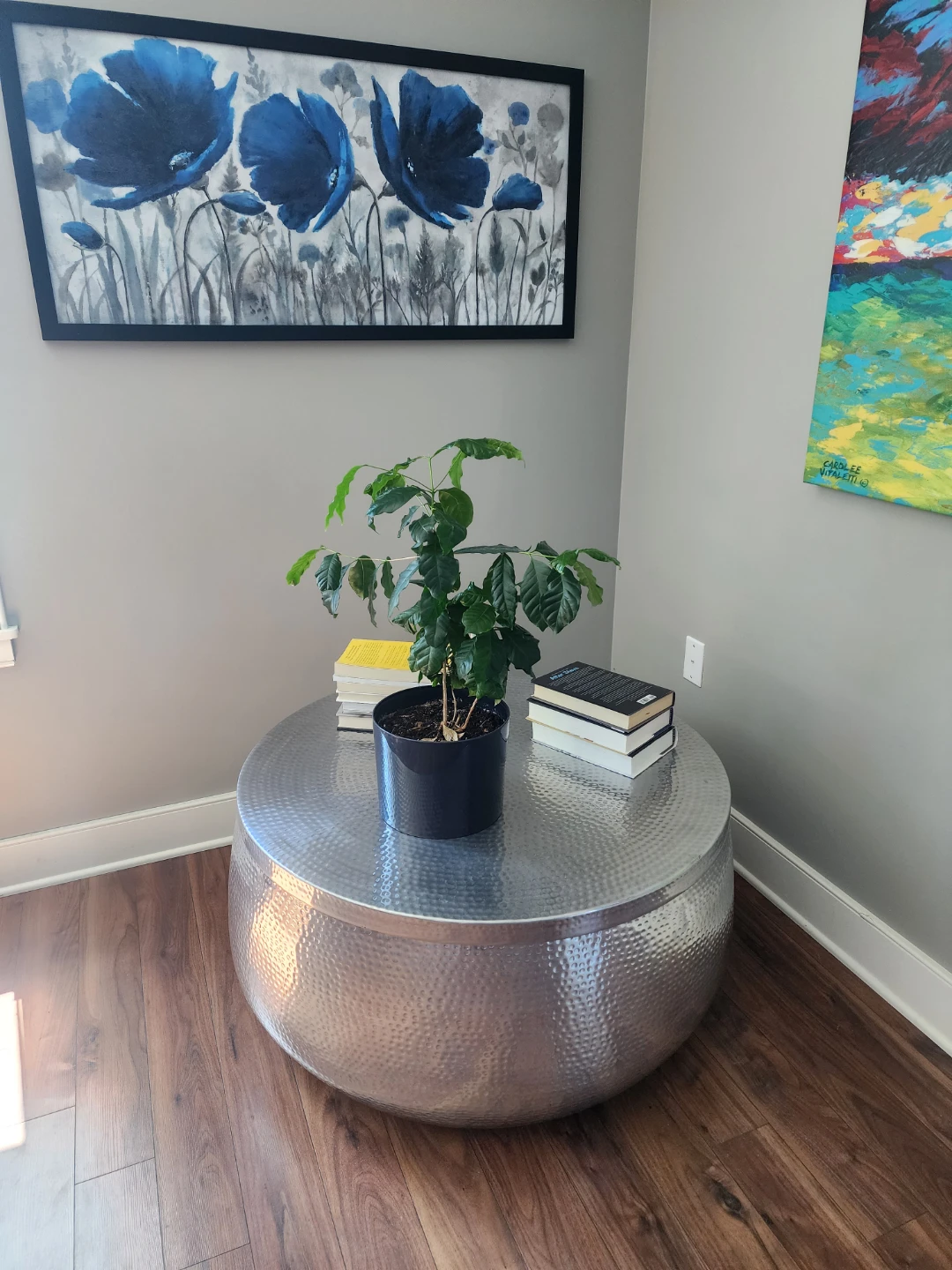 Silver Hammered Metal Round Coffee Table