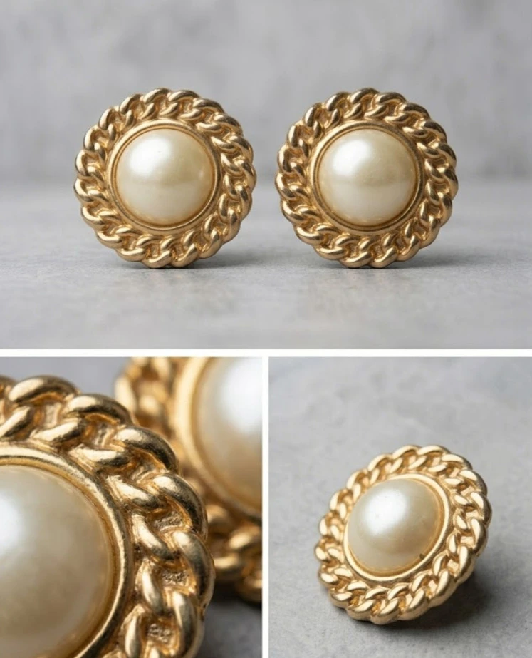 Gold Tone Faux Pearl Clip-On Earrings