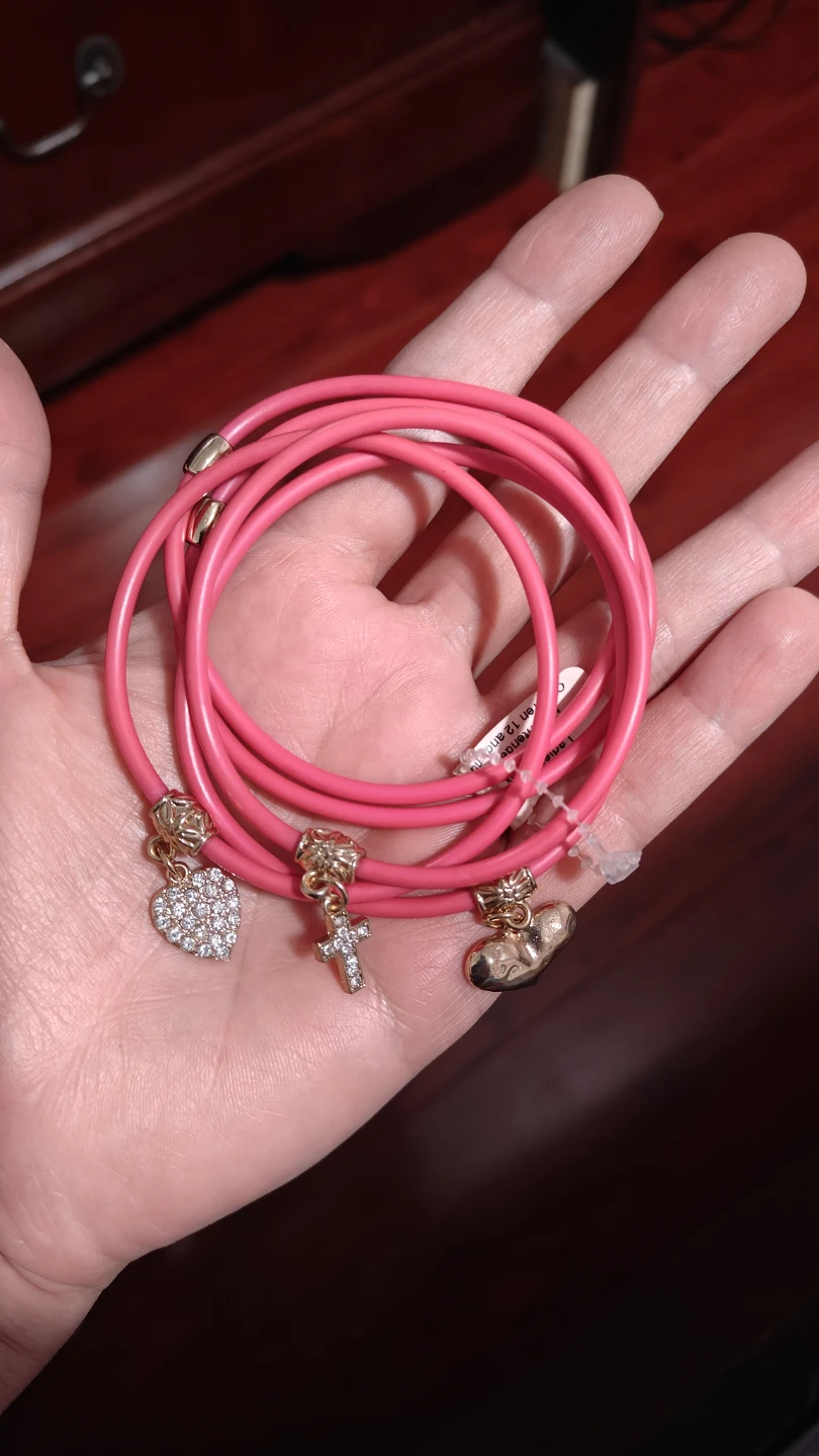 Pink Charm Bracelet with Heart and Cross