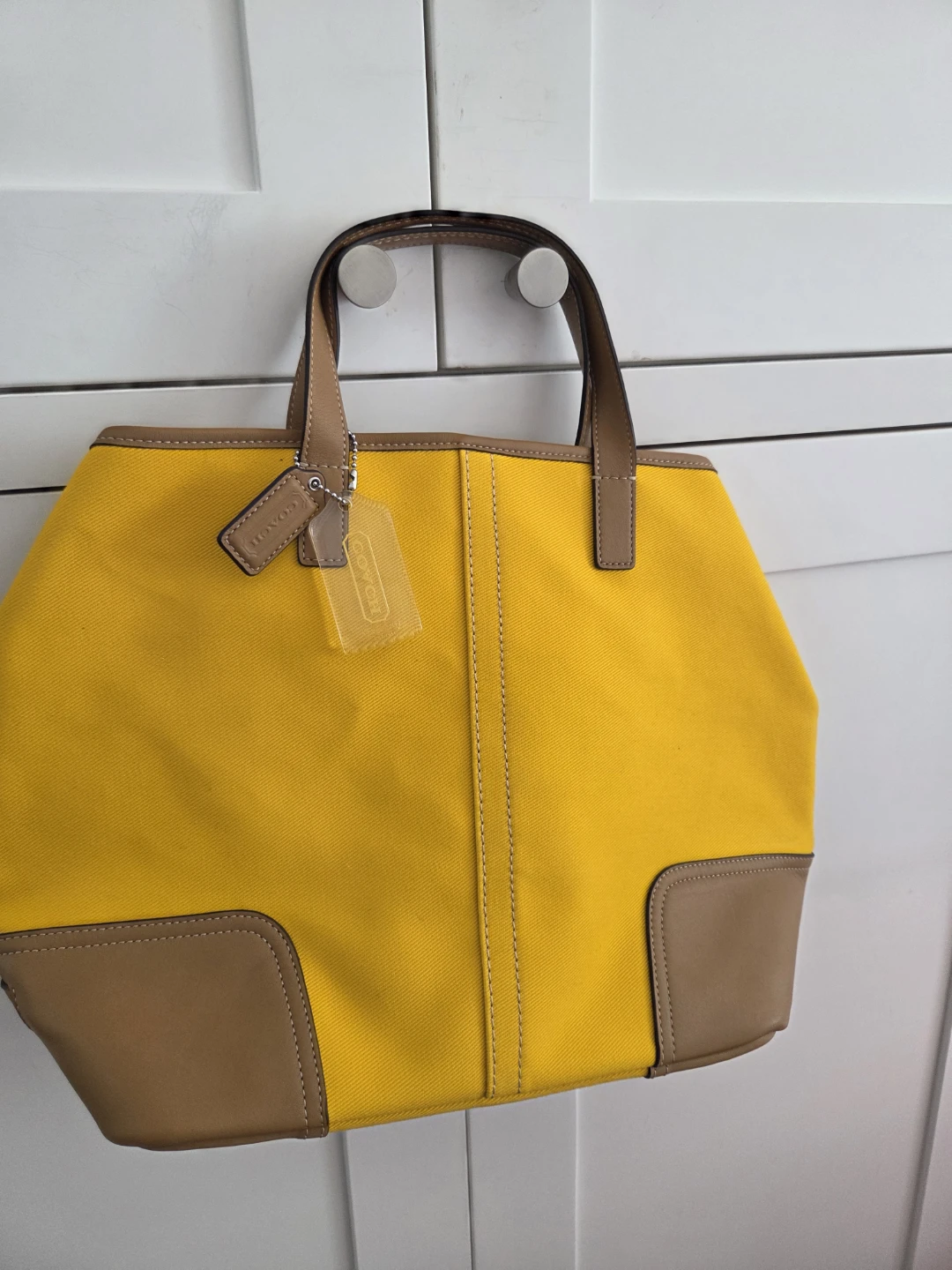 Coach Yellow Canvas Leather Trim Tote Bag