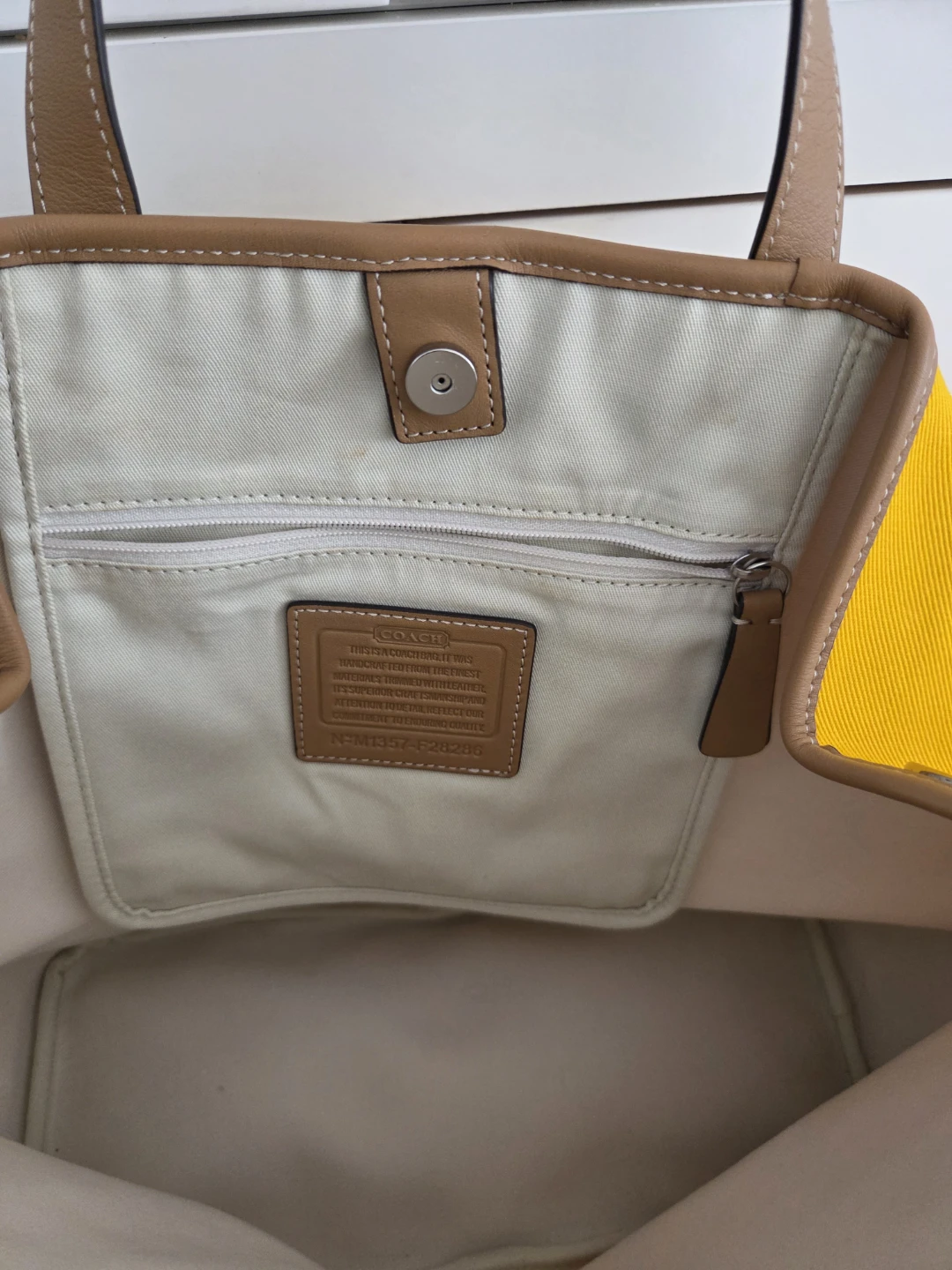 Coach Yellow Canvas Leather Trim Tote Bag - photo 3