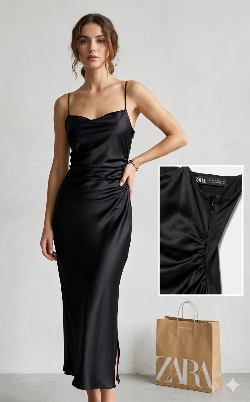 Zara Black Satin Slip Dress - XS