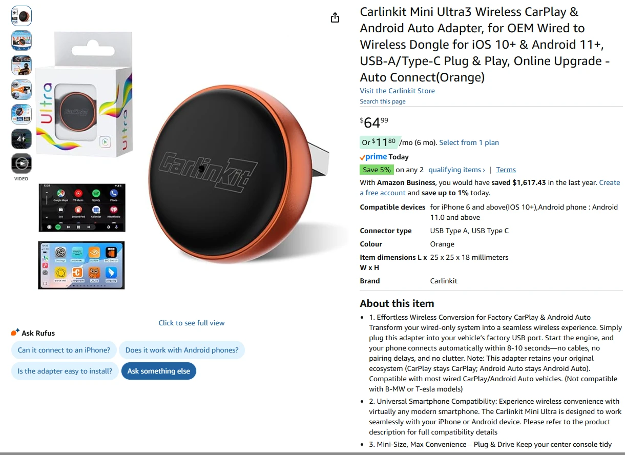 Carlinkit Mini Ultra Wireless CarPlay & Android Auto Adapter - photo 2
