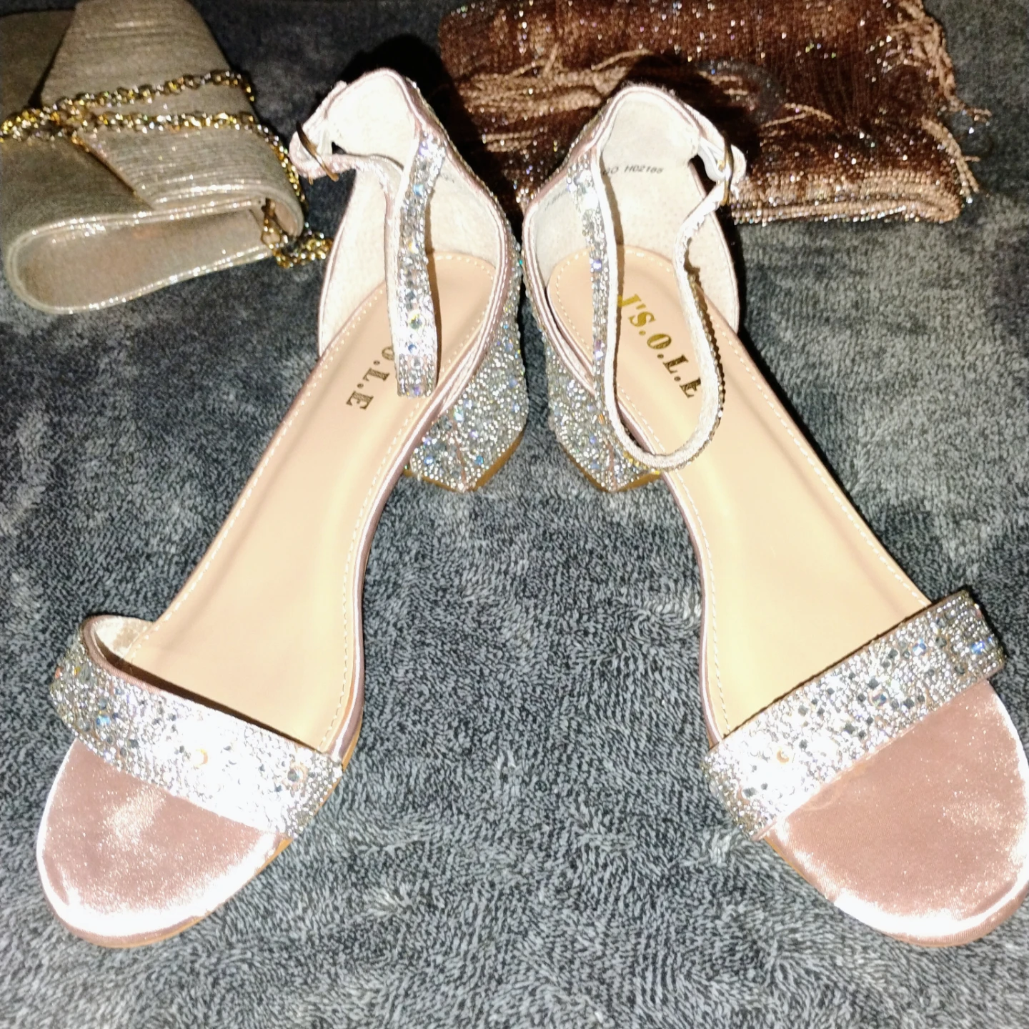 J.Sole Rhinestone Heels , Rose Gold with Clutch, Shawl - photo 2
