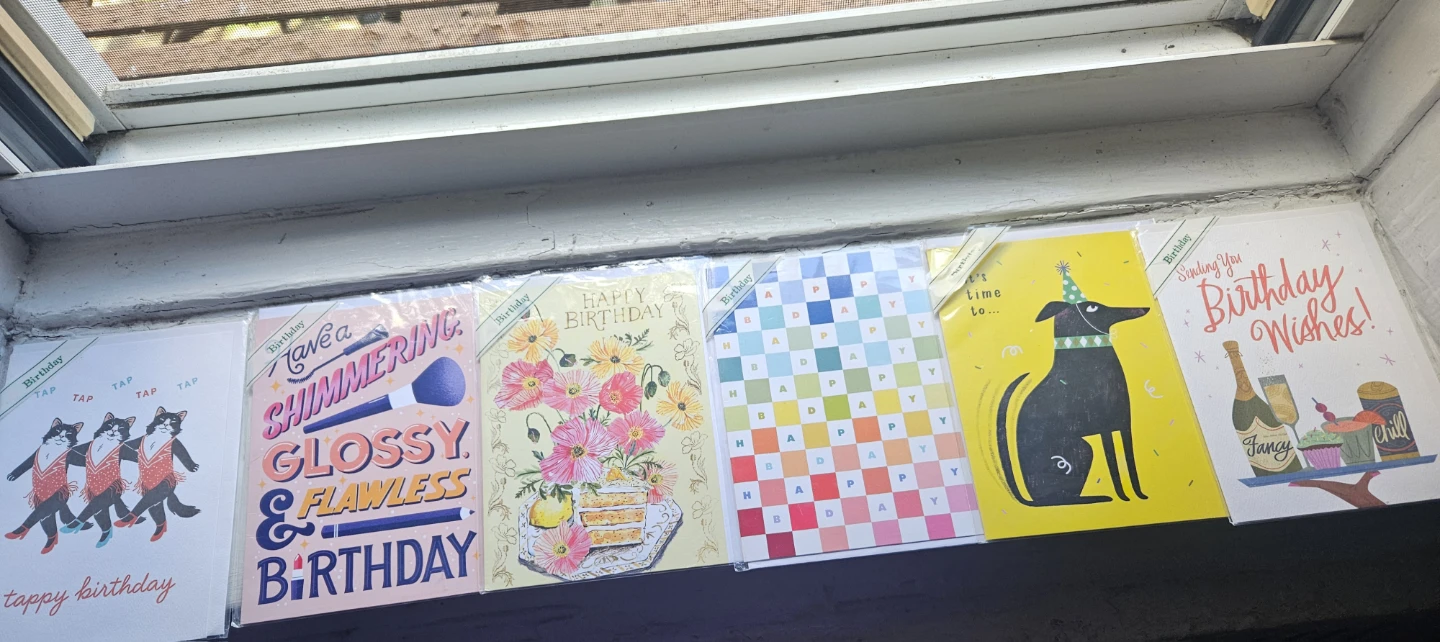A dozen Trader Joe's greeting cards.