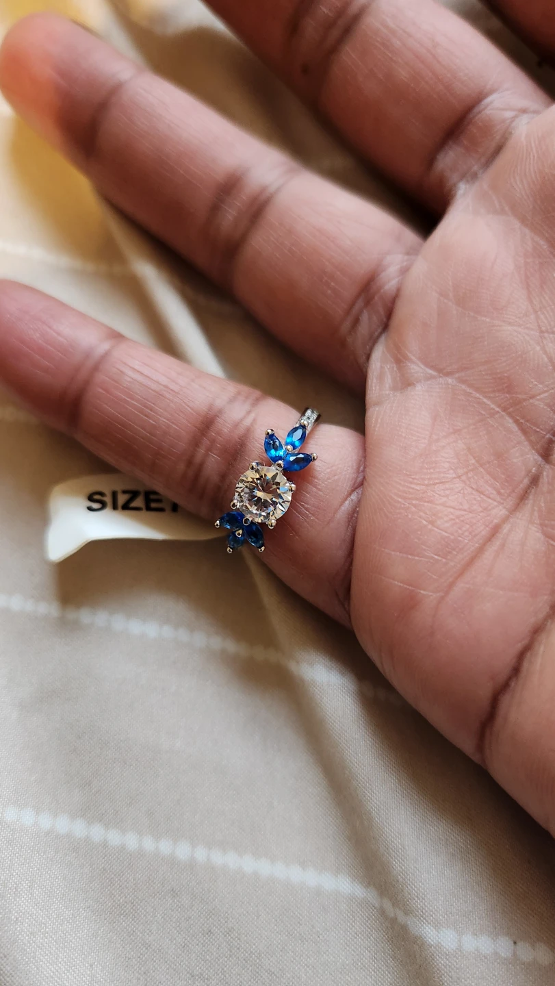 .925 Silver Ring with Blue & Clear Stones - Size 7