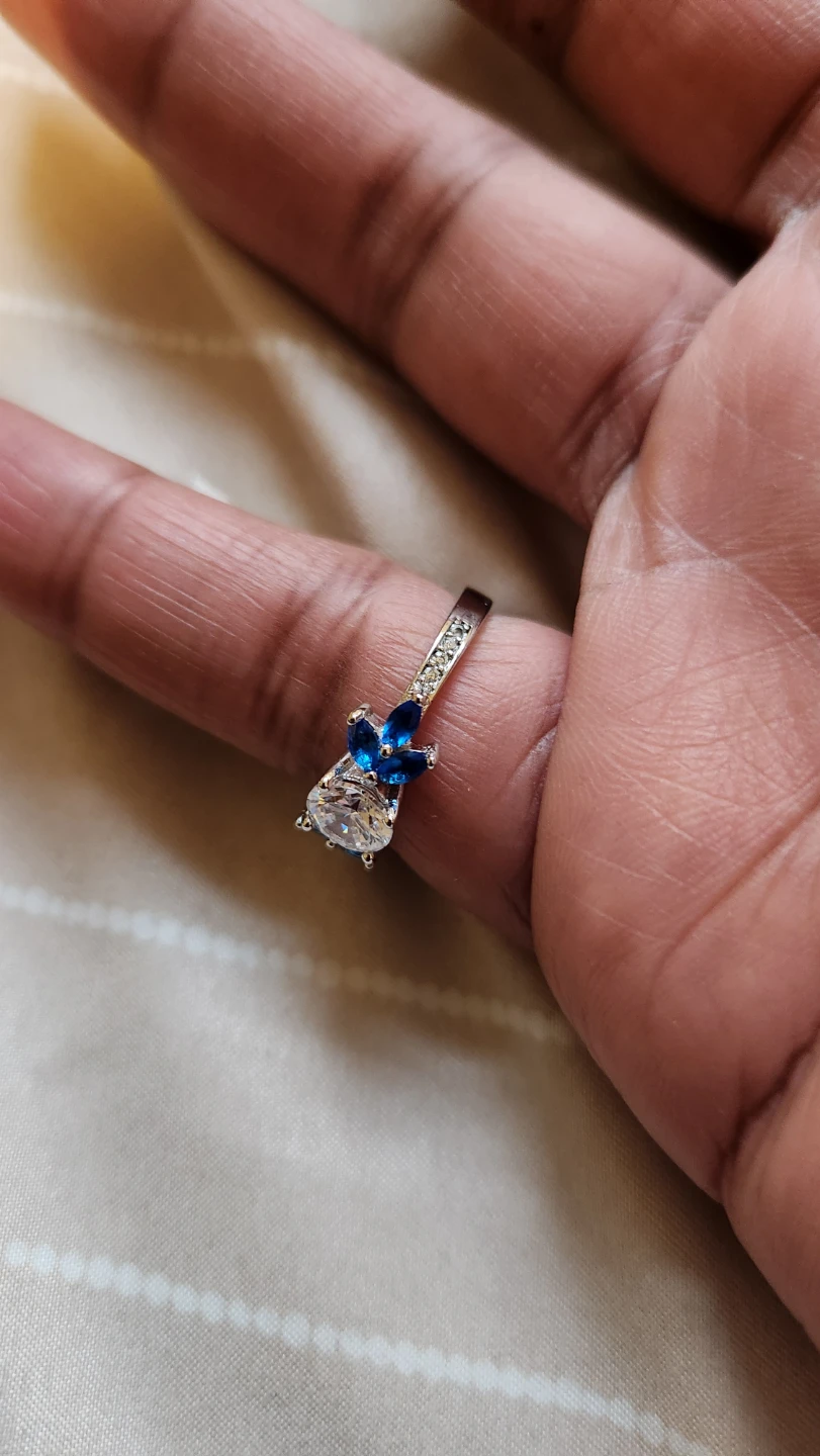 .925 Silver Ring with Blue & Clear Stones - Size 7 - photo 3