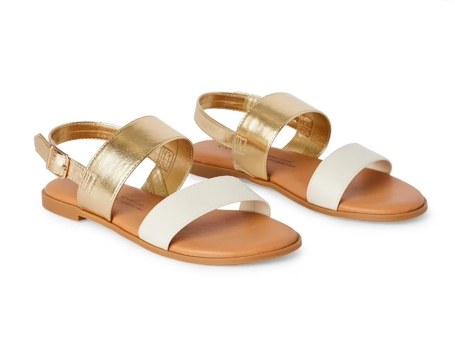 George Gold and White Flat Sandals (Size 4) - NEW!!!