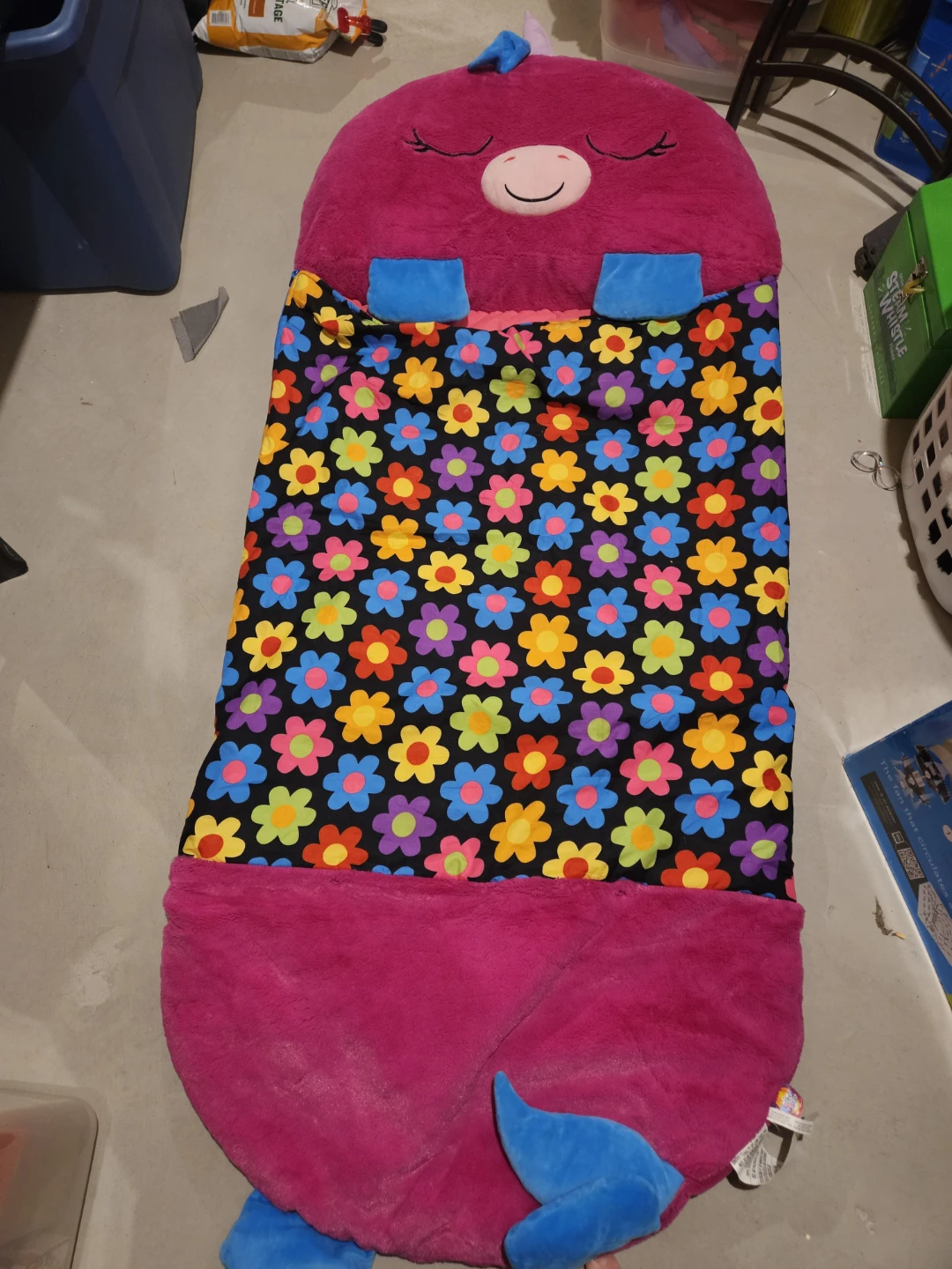 Pink Unicorn Sleeping Bag with Colorful Flowers