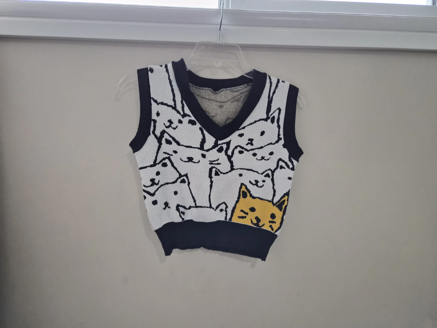 Cropped Cat Print Sweater Vest