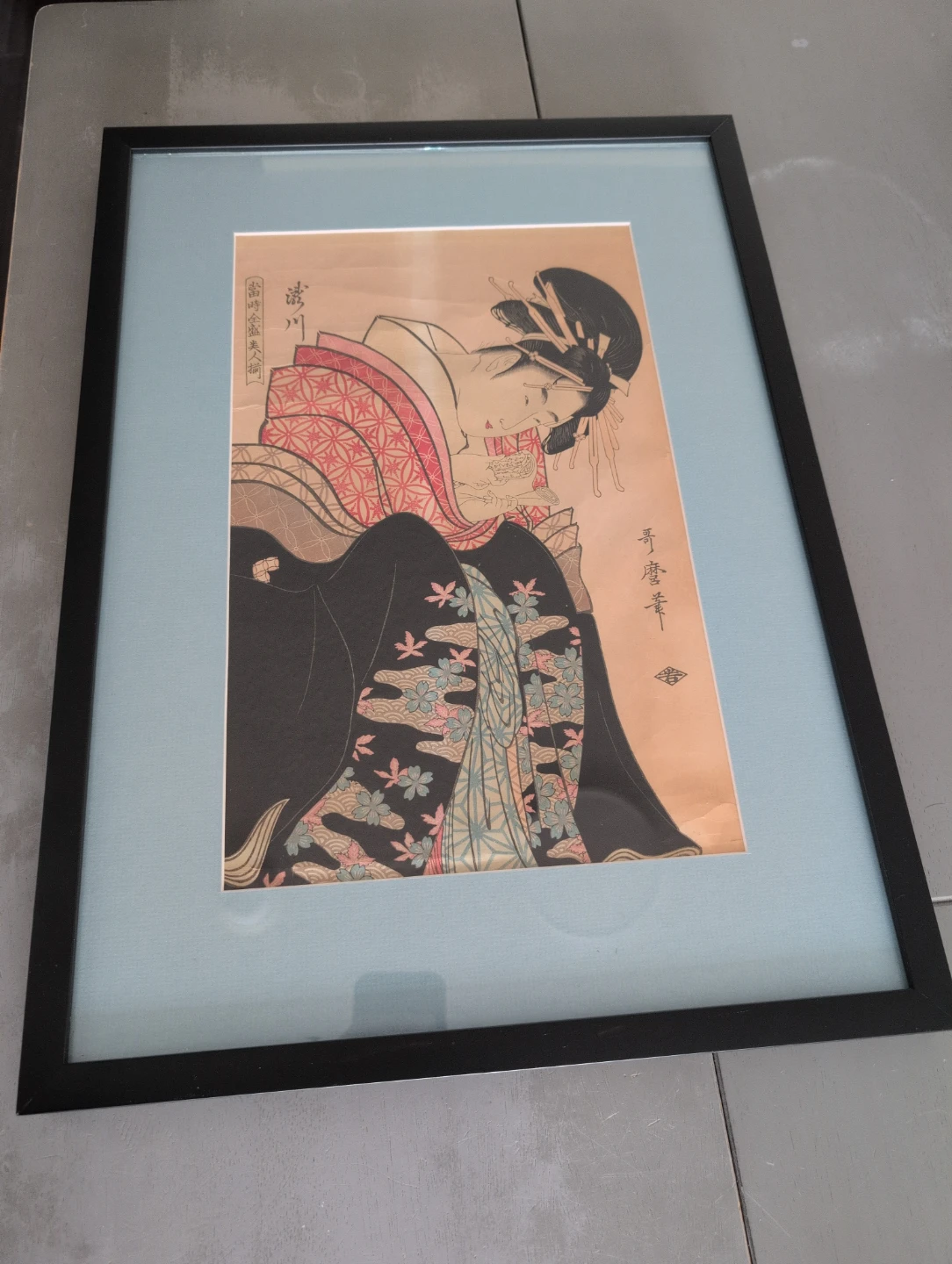 Vintage Framed Japanese Woodblock Print - Kitagawa Utamaro