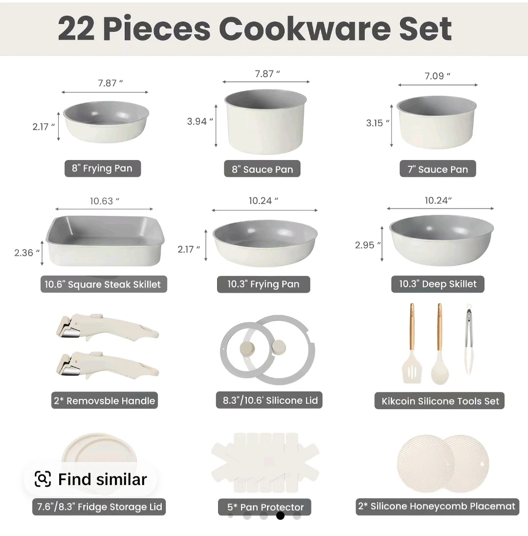 Kikcoin 22-Piece Nonstick Cookware Set with Lids and Utensils