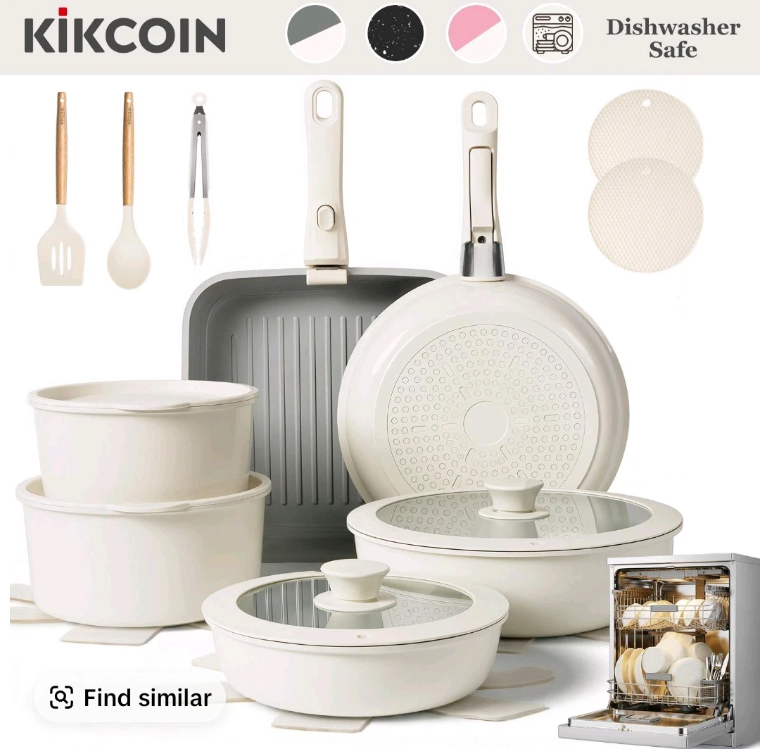 Kikcoin 22-Piece Nonstick Cookware Set with Lids and Utensils - photo 2
