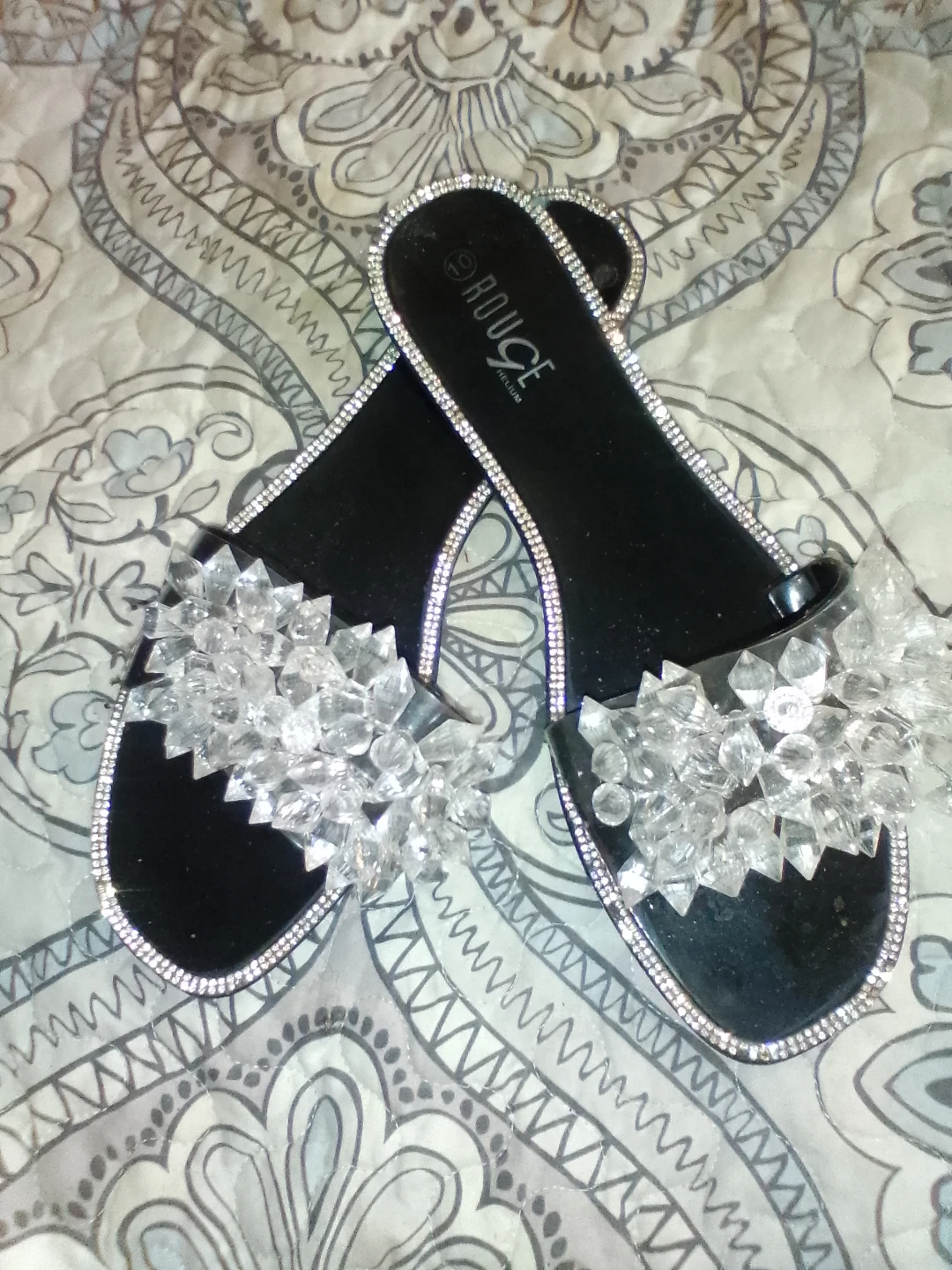 ROUGE Women's Black Embellished Slide Sandals